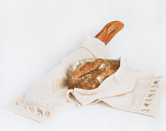 Organic Cotton Bread Bags: Sourdough Loaf & Baguette Set