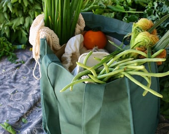 Deluxe Grocery Bag with 6 Wine Bottle Sleeves - Organic Cotton Reusable Shopping Tote