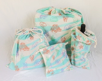 Reusable Ocean Gift Bag Set - Organic Cotton Wrapping Paper Replacement