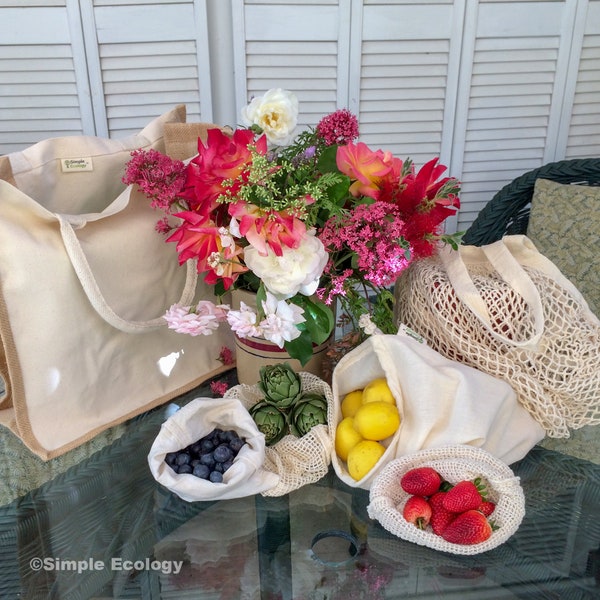 Farmer’s Market Tote & Produce Bag Set - 6 Piece Shopping Kit