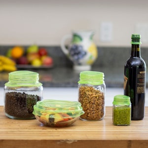 Reusable Silicone Bottle, Jar, & Produce Covers Plastic-Free Capflex Stretch Veggie Lids image 2