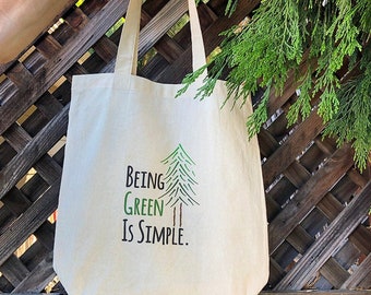Eco-Friendly Reusable Organic Cotton Folding Tote Bag -- Being Green is Simple Pine Tree Print