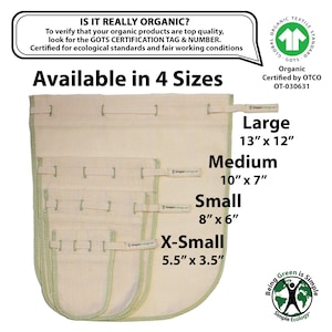 Reusable Nut Milk, Coffee, & Tea Straining Bags Organic Cotton Cheesecloth Filter for Juice, Broth, Cheese, Yogurt image 2