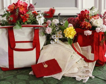 Organic Cotton Reusable Grocery Bag Set: Farmers Market Tote & Produce Bags