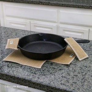 Upcycled Jute Potholders - Recycled Fabric Handles for Cast Iron Pans