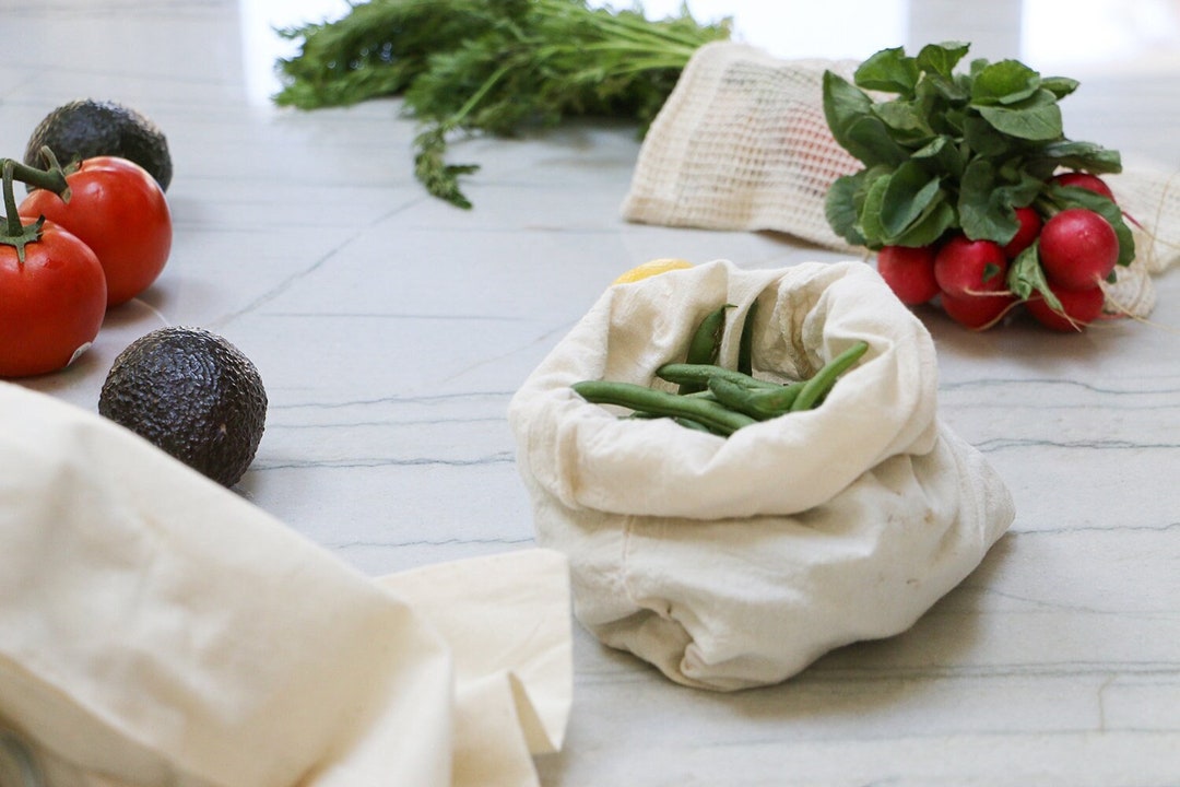 Reusable Muslin Produce Bags - Organic Cotton Vegetable Shopping & Storage Bag