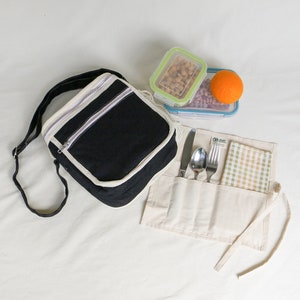 Organic Cotton Insulated Lunch Bag GOTS Certified Canvas Lunch Box for Work and School afbeelding 4