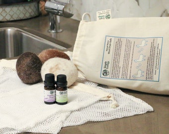 Zero-Waste Laundry Set - Alpaca Wool Dryer Balls, Essential Oils & Laundry Bags Starter Kit
