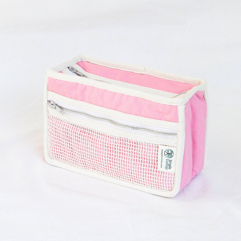 Organic Cotton Toiletry Bag Padded Travel Organizer for Cosmetics, Shaving, Makeup, and More Pink