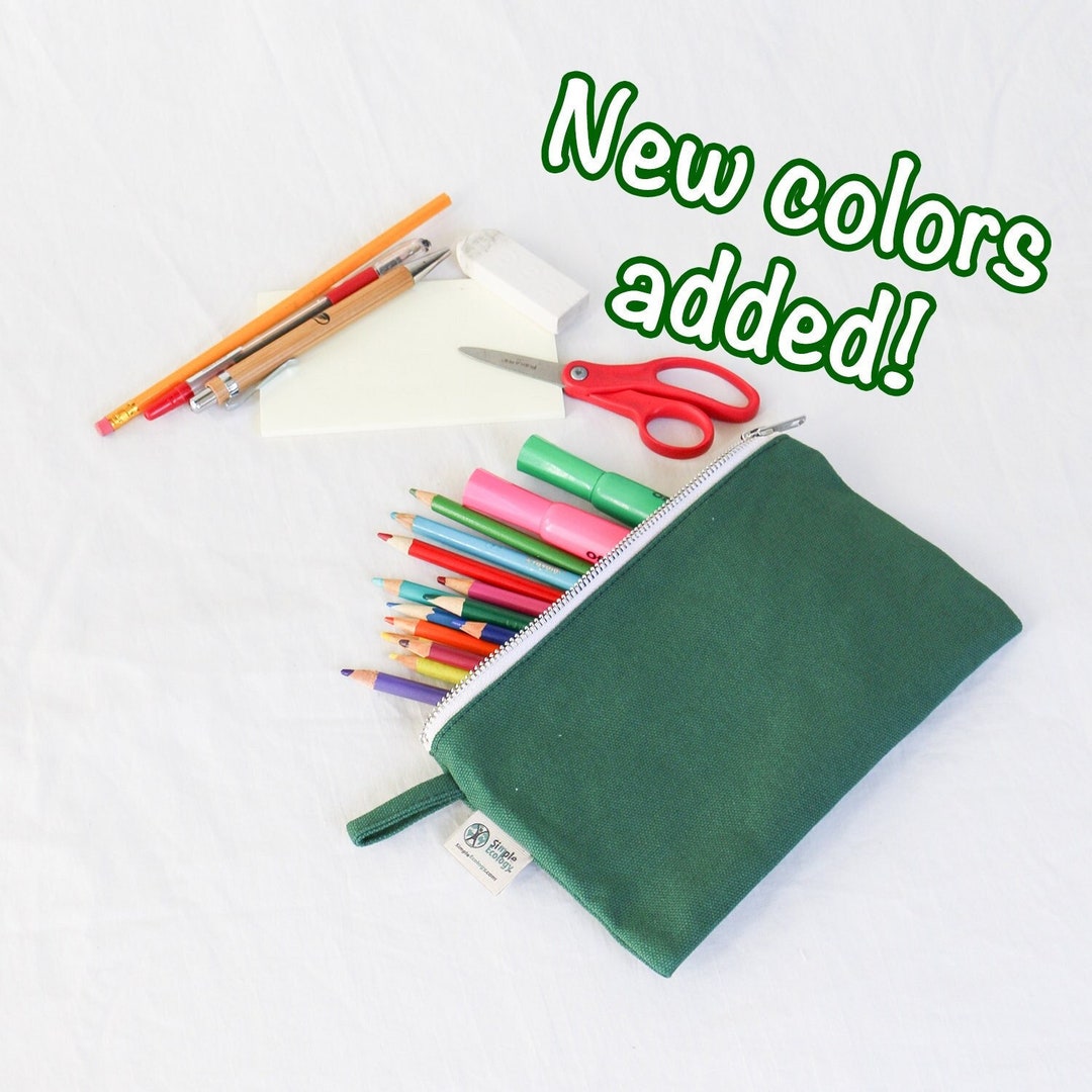 Organic Cotton Zipper Pencil Pouch Simple Utility Case for School