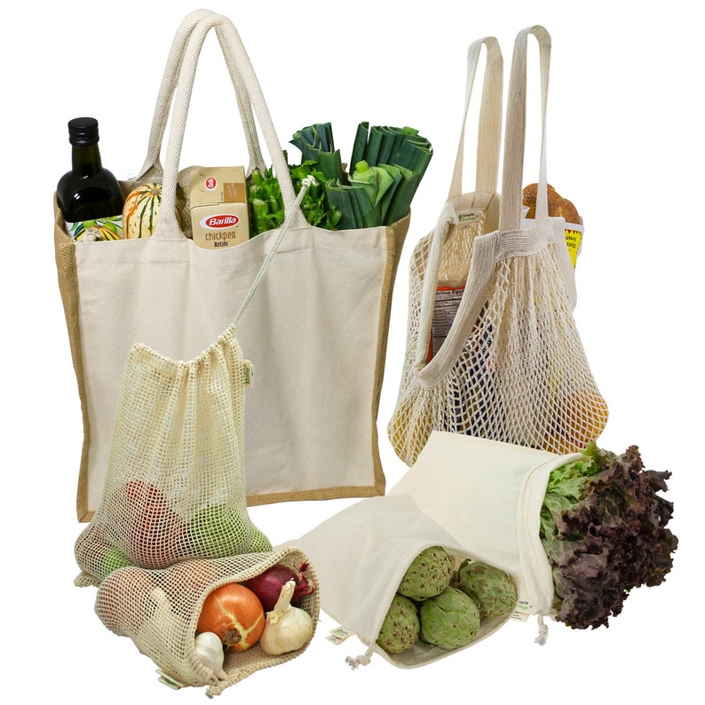 Farmer’s Market Tote & Produce Bag Set - 6 Piece Shopping Kit