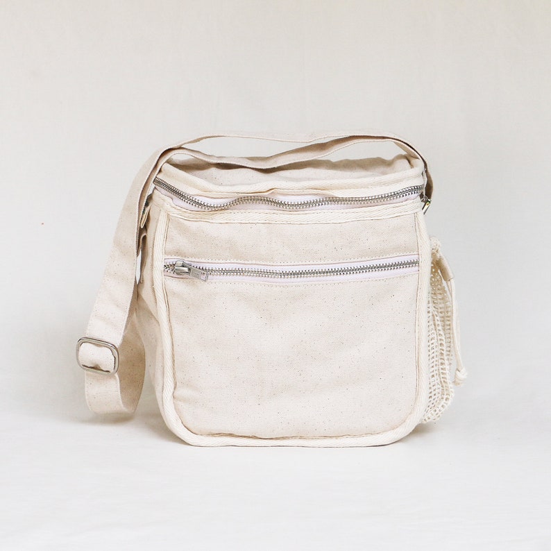 Organic Cotton Insulated Lunch Bag GOTS Certified Canvas Lunch Box for Work and School Natural