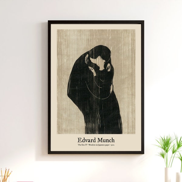 Edvard Munch The Kiss Poster Print, Museum Quality, Gothic Art, Expressionist Painting, Woodcut Print, Fine Art Print