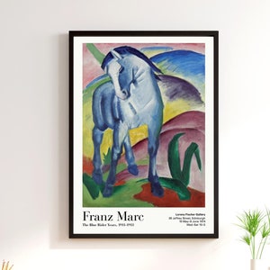 Póster de la exposición Franz Marc, cuadro de caballo azul, impresión de calidad museística, decoración de pared vintage, expresionismo, imágenes equinas, arte ecuestre