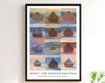 Claude Monet Haystacks Exhibition Poster - Museum Quality Print - Vintage Wall Art Decor - Impressionist Poster - Monet Print