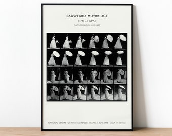 Affiche de l'exposition Eadweard Muybridge, photographie accélérée, exposition d'art, tirages de photographies vintage, Ausstellungsplakat, photo d'ombrelle