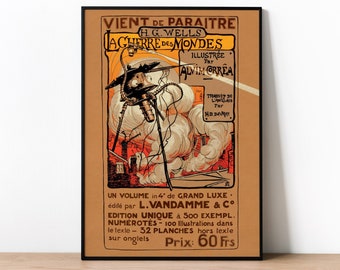 War of the Worlds Poster – Vintage HG Wells Print, Retro Sci-Fi Art, Classic Book Illustration, Gift for Sci-Fi Fan