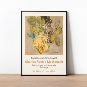 Póster de Charles Rennie Mackintosh, póster de la exposición Winter Rose, impresión de Mackintosh, arte mural Art Nouveau, impresión de artes y manualidades, acuarela