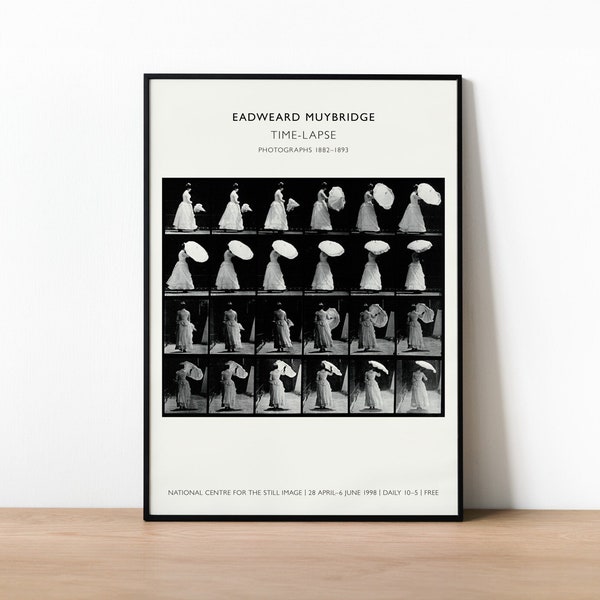 Eadweard Muybridge Exhibition Poster, Time Lapse Photograph, Art Exhibition, Vintage Photography Prints, Ausstellungsplakat, Parasol Photo