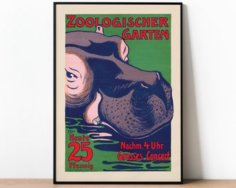 Zoologischer Garten Edmund Edel Art Poster - Vibrant Zoological Garden Print - Vintage-Inspired Hippo Art - Children&#39;s Room Decor