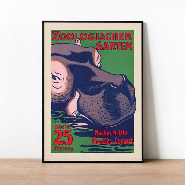 Zoologischer Garten Edmund Edel Art Poster - Vibrant Zoological Garden Print - Vintage-Inspired Hippo Art - Children's Room Decor