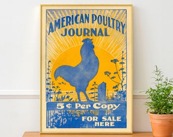 Vintage American Poultry Journal Poster, Retro Cockerel Print, Americana Art, Quirky Humorous Print, Farming Art, Chicken Poster, Farmhouse