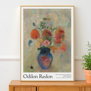 Póster de la exposición "Gran jarrón con flores" de Odilon Redon / Hermosa decoración romántica para pared / Impresionante pintura al óleo vintage en tamaño A1, A2, A3