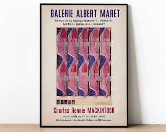 Charles Rennie Mackintosh-tryck, utställningsaffisch med tulpaner och gitter, Mackintosh-affisch, väggkonst i jugendstil, konsthantverkstryck, dekoration