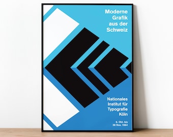 Swiss Style Design Exhibition Poster, Art Prints, Wall Decor, Minimalist Prints, Mid Century Modern Poster, A3 A2 A1, Blue Art, Typography