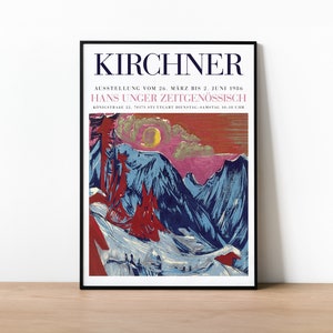 Kirchner Woodcut Exhibition Poster, Ernst Ludwig Kirchner Expressionist Art Print, German Art Gallery Wall, Mountain Print, Moon Print