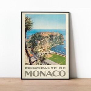 Impresión de Mónaco, póster de viaje a Francia, impresión de París, arte mural de París, impresión de Francia, arte mural de mediados de siglo, arte mural moderno, póster, A1/A2/A3