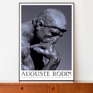 Plakat wystawy Auguste Rodin &#39;Myśliciel&#39; - francuska sztuka rzeźbiarska, Galeria w Nowym Jorku, wydruk w jakości muzealnej, plakat w stylu vintage z lat 50. XX wieku