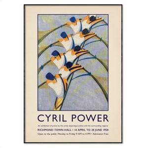 Manifesto di Cyril Power "The Eight" - Stampa linoleografica del 1930, Grosvenor School, Modernist Rowing Art, London Thames Racing, Mostra d'epoca del 1958
