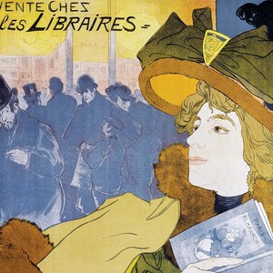 May include: A woman in a yellow and brown fur coat and a large green hat holds a book titled "Paris Almanach". The text "En vente chez tous les Libraires" is at the top of the image.