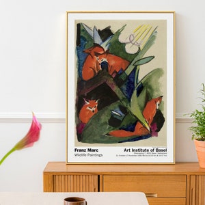 Fyra rävar, Franz Marc utställningsaffisch, tryck av museikvalitet, rävmålning, vintage väggdekor, expressionist, rävkonst, djurtryck bild 2