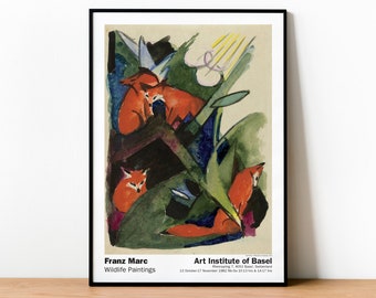 Four Foxes, Franz Marc Exhibition Poster, Museum Quality Print, Fox Painting, Vintage Wall Art Decor, Expressionist, Fox Art, Animal Print
