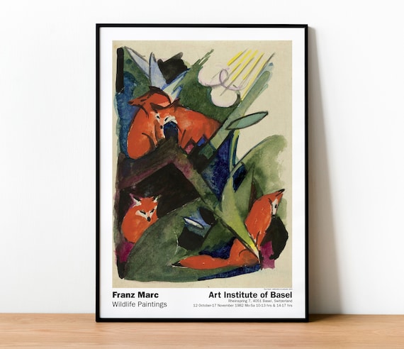 Four Foxes, Franz Marc Exhibition Poster, Museum Quality Print, Fox Painting, Vintage Wall Art Decor, Expressionist, Fox Art, Animal Print