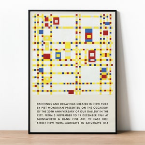 Piet Mondriaan-museumposter, Broadway Boogie Woogie, Fine Art Print, abstract wanddecor, minimalistische print, abstracte kunst, tentoonstellingsposter
