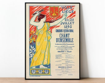 Art Nouveau 1985 International Choir Competition Poster from Liège in Belgium, A1 A2 A3 Sizes Print, Art Gift Idea, vintage Music Poster