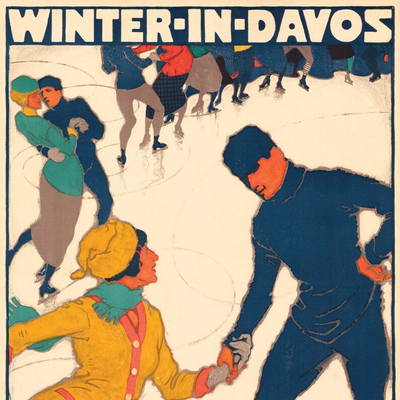 Vintage Swiss Poster - Burkhard Mangold 1914 Davos Ice Skating Reproduction, Museum Quality Print, Archival Inks, Luxury Decor image 4
