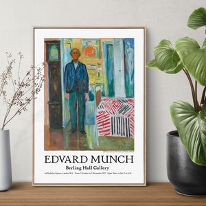 Impression d'affiche d'exposition d'Edvard Munch, qualité musée, peinture expressionniste, impression d'art, autoportrait entre l'horloge et le lit image 5