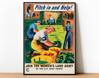 Women's Land Army World War II Poster - Farming Print - Gardening Poster - Gift For Gardener - WWII Poster - Feminist Poster Historical Art