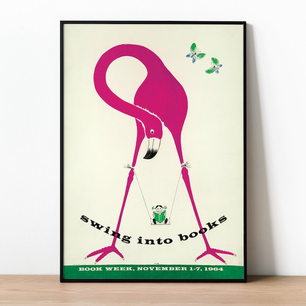 Bruno Munari Poster, Swing Into Books, Book Week 1964, Vintage Advertising Print, Unique Gift Idea For Any Book Lover Or Avid Reader