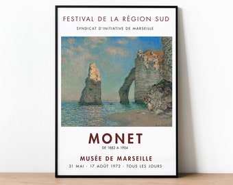 Affiche de l'exposition de Claude Monet, Les falaises d'Etretat, impression de qualité galerie, peinture impressionniste, art de bord de mer, côte normande, coucher de soleil