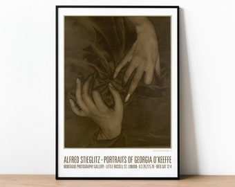 Alfred Stieglitz-tentoonstellingsposter, 'Georgia O'Keeffe - Hands' foto uit de jaren 1920, vintage zwart-wit kunstafdruk, museumfotografie