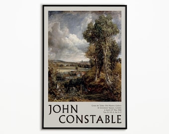 Plakat wystawy sztuki Johna Constable'a, obraz „The Vale of Dedham”, angielski druk artystyczny, plakat znanego artysty, romantyczny wydruk malarski