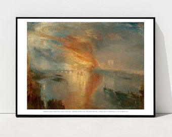 Joseph Mallord William Turner Print, Pożar Izby Lordów i Izby Gmin, Plakat Turnera, Obraz londyński, Grafika artystyczna Turnera