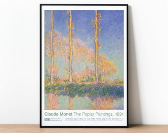 Claude Monet Exhibition Poster, Poplars on the Epte, Vintage Wall Art Decor, Impressionist Print, Claude Monet Print, Monet Poster Art