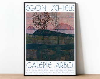 Egon Schiele-affisch, utställningsaffisch för solnedgången, museumstryck, Egon Schiele-affisch, Schiele-tryck, utställningsplakat, landskapsmålning