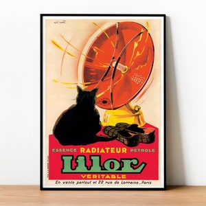 Gemütliche Katze Druck, Vintage Werbeplakat, 1930er Jahre Kunst, Katzen Illustration, Feline Kunst, Geschenk für Katzenliebhaber, Cooles Französisches Plakat, Schwarze Katze Druck